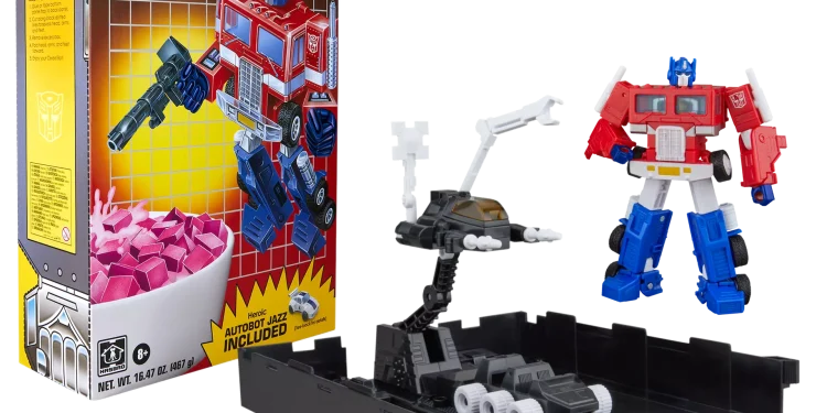 Hasbro anuncia conjunto nostálgico “Transformers Optimus Prime e Autobot Jazz” em caixa de cereal